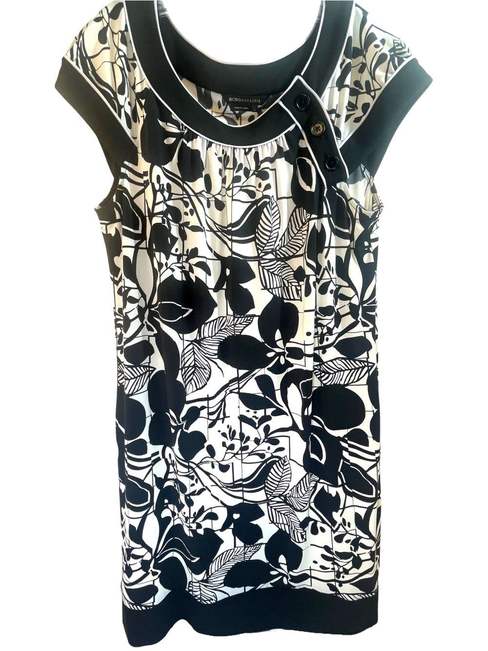 BCBGMaxAzria Black and White Floral Dress Women’s Size L